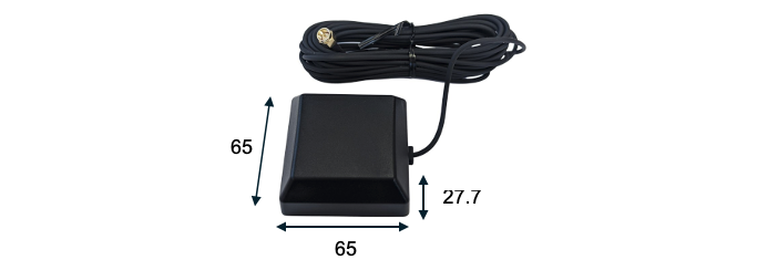 A black square object with a black cord Description automatically generated