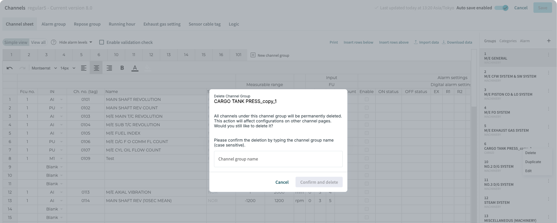delete channel group second dialog