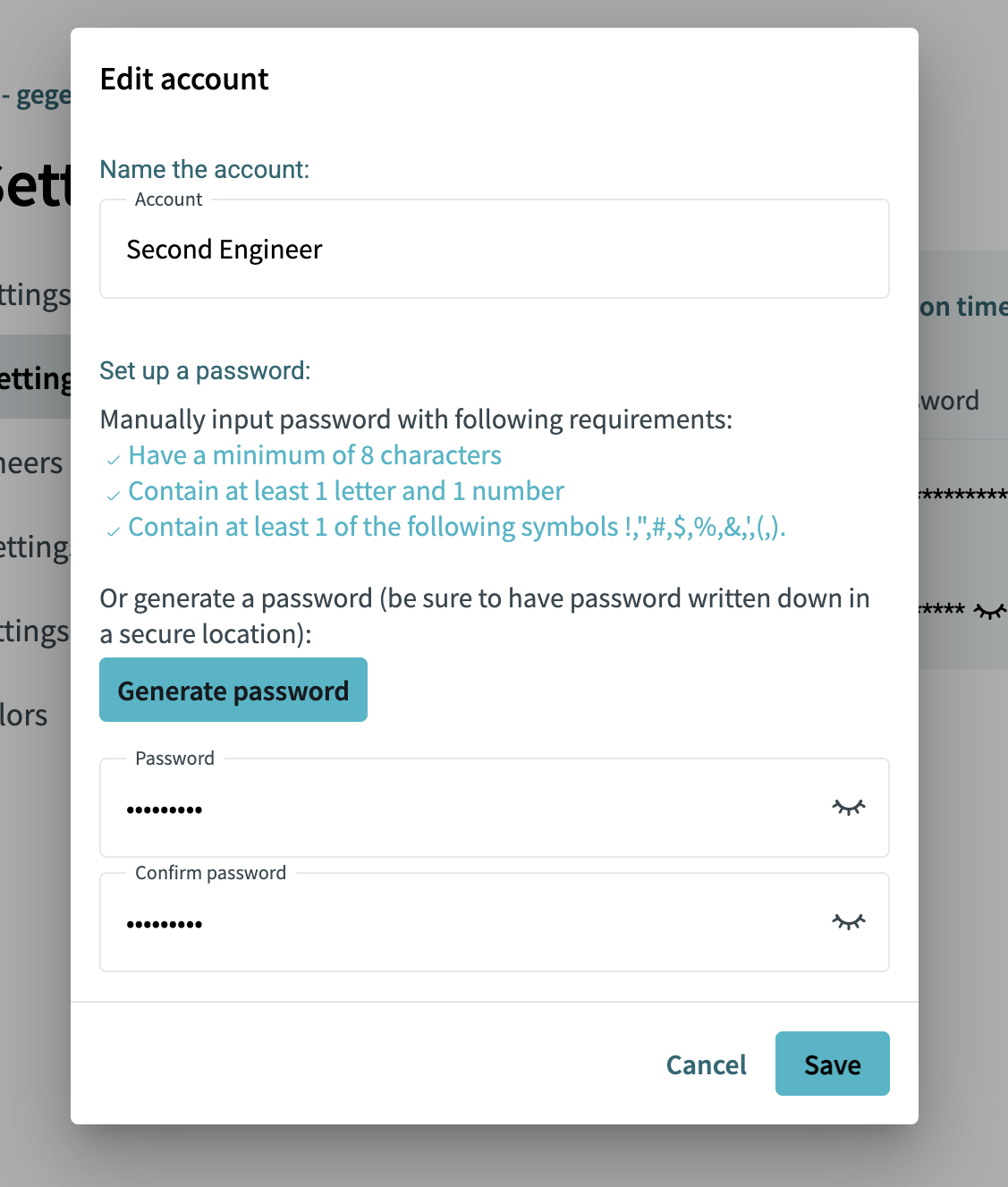 edit account dialog