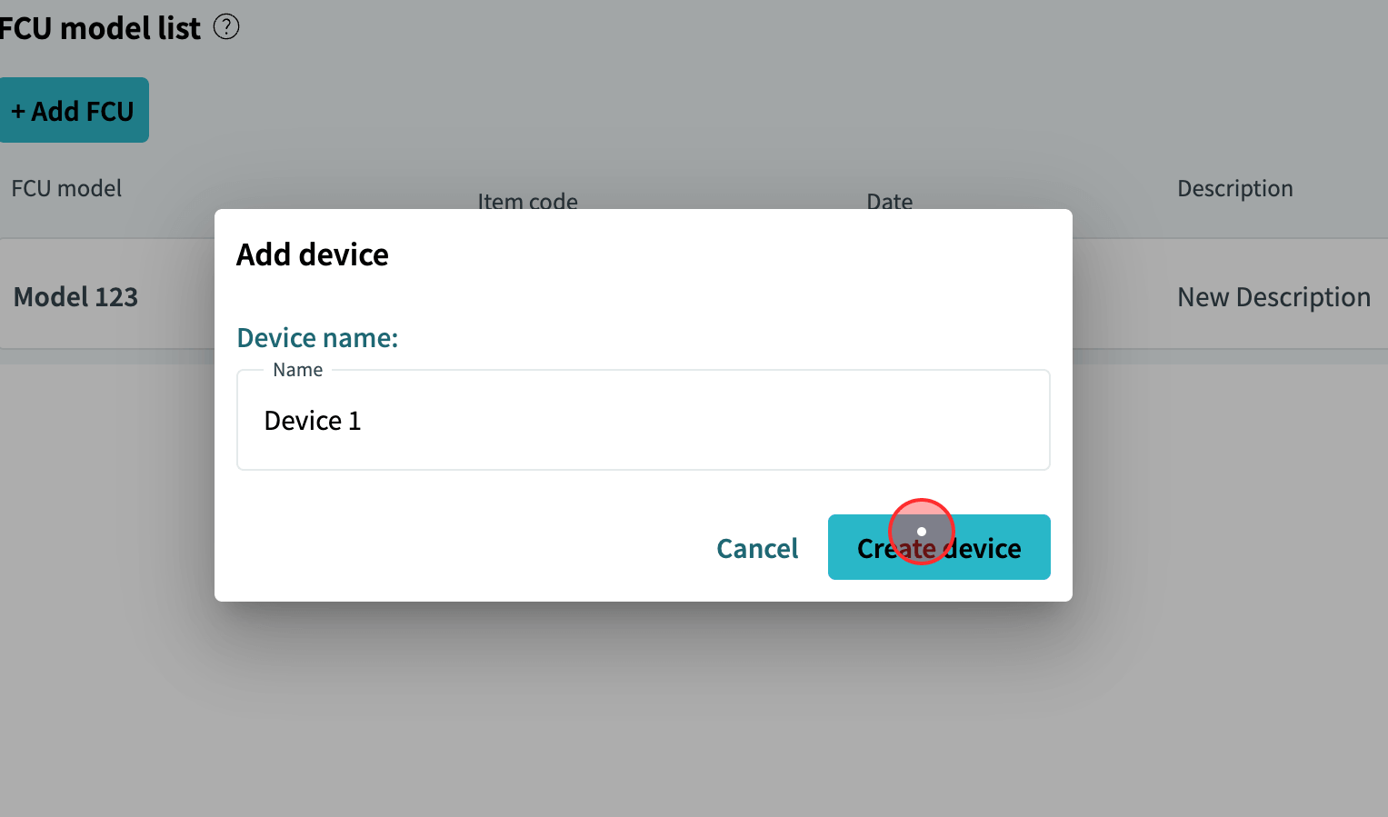 click on create device button