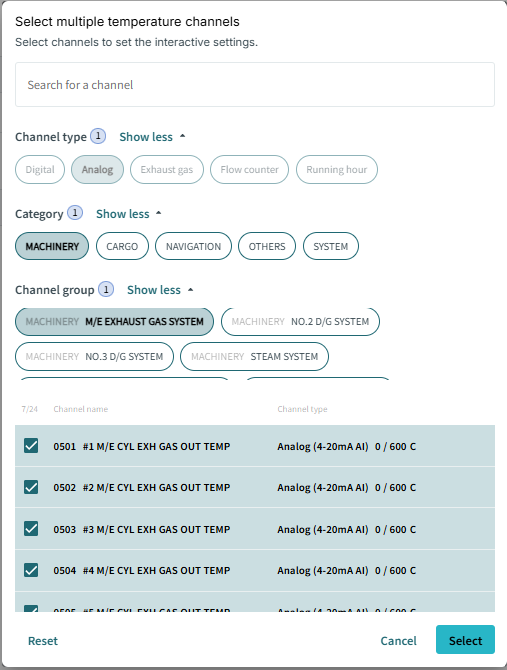 select multiple temp channels