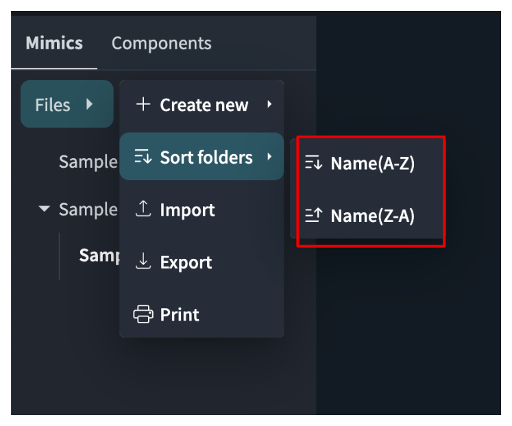12 sort folders menu